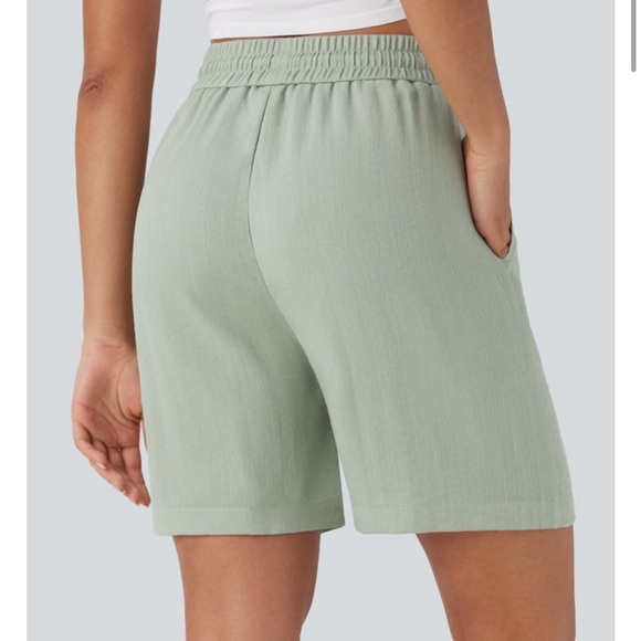 New HALARA high waisted draw string casual linen feel shorts - Picture 4 of 7